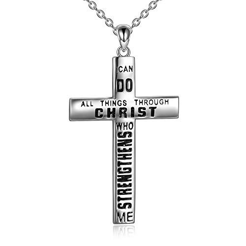 YAFEINI Cross Necklace Bible Verse 925 Sterling Silver Christ Pendant Necklace Christian Faith Jewelry Necklace for Men Women