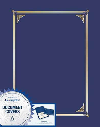 Geographics Document Covers, Certificate Holders, Diploma Holders, Navy Blue, Gold Foil Accents, 9.75 in x 12.5 in, Set of 6 (45332H)