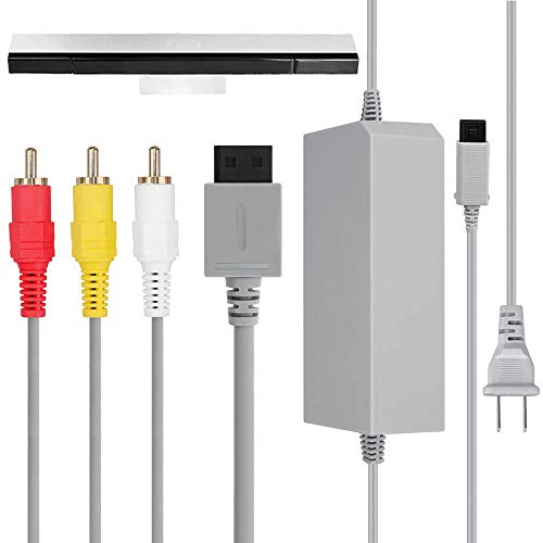 3 in 1 Wii Accessories Bundle - Wii AC Power Adapter + Composite Audio Video Cable and Wired Motion Sensor Bar Compatible with Nintendo Wii Wii U