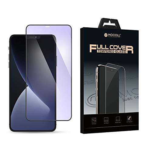 MOCOLL Anti Blue Light Full Coverage Screen Protector For Apple iPhone 12 / 12 Pro (6.1') [Eye Protector] [Edge-to-edge] [9H Diamonds Hard] [Bubble-Free] [Stronger Shatterproof] [EASY INSTALLATION] 0.26mm thin Tempered Glass Screen Protector