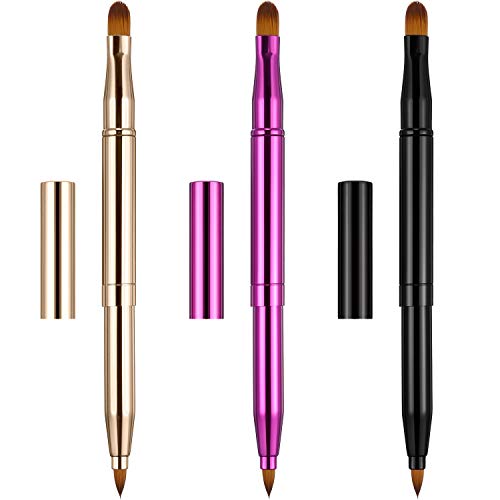 Dual End Lip Brush Concealer Brushes 3 Pieces Retractable Lipstick Eyeshadow Foundation Makeup Brush Tool Applicators Set（Gold, Black, Purple）