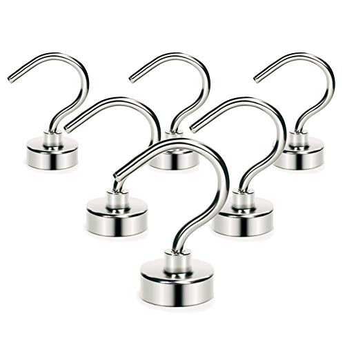 Neosmuk Magnetic Hooks, 35LBS Plus Large Opening Cruise Essentials Hook CNC Machined Base,Ideal for Grill,Towel,Kitchen Indoor Hanging (Silvery White, Pack of 6)