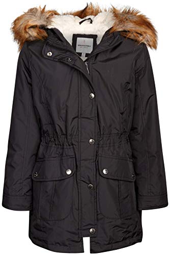 Urban Republic Girls' Winter Coat - Heavyweight Anorak Jacket with Cream Fur Lining and Fur Trim Hood, Black, Size 10/12'