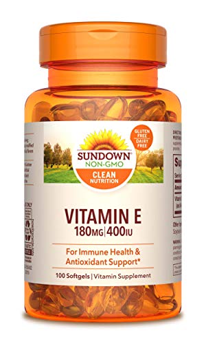 Vitamin E by Sundown, For Immune Support and Antioxidant Support, Gluten Free, Dairy Free, 100 Softgels (Packaging May Vary)