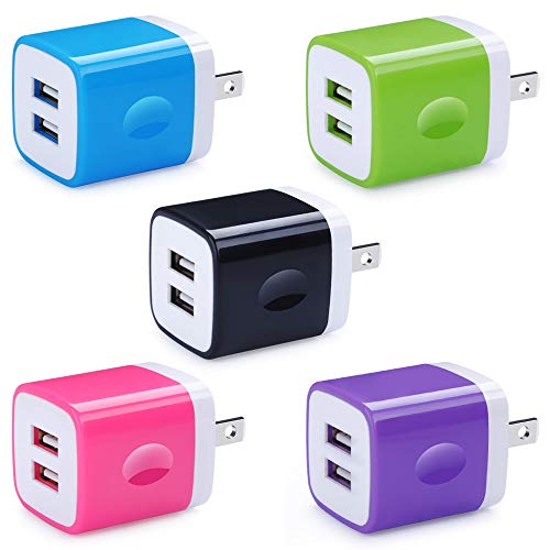 5 Pack USB Charger Wall Plug HUHUTA Dual Port 2.1A USB Phone Charger Adapter Block Box Replacement Fast Charging Plug Compatible for iPhone Xs, iPad, Samsung Galaxy S20, Moto, Google Pixel and More