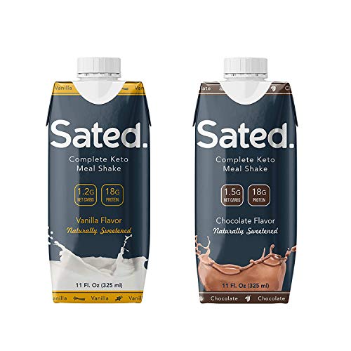 Sated Ready to Drink Keto Meal Shake | 18g Protein | Pre-mixed |Less than 2 Net Carbs | Keto & Diabetic Friendly, No Sugar Added, Low Carb | Case of 6 | (Chocolate & Vanilla, Naturally Sweetened)