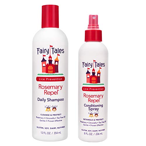 Fairy Tales Rosemary Repel Daily Kids Shampoo- Lice Shampoo for Kids (12 Fl Oz) & Conditioning Lice Spray (8 Fl Oz) Duo for Lice Prevention