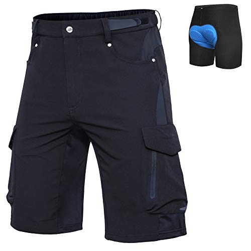 Ally Padded Mountain Bike Shorts, Mens MTB Shorts, Cycling Bicycle Shorts with Removable Padding Underwear Liner, Water Repellent & 7 Pockets