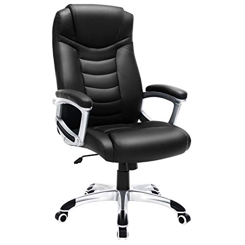 SONGMICS Thick Executive Office High Back Large Seat and Tilt Function Ergonomic Swivel Computer Chair PU Black UOBG21B