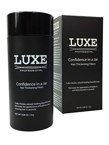 LUXE Hair Thickening Fibers -- CONFIDENCE IN A JAR – 2 Months+ Supply! – Hypoallergenic, Dermatologist Tested – Multiple Colors Available (Black)