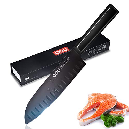 Santoku Knife - OOU Super Sharp Kitchen Knife 7 Inch Chef Knife,Best Quality Professional Asian Knife,High Carbon Stainless Steel Cooking Knife,Ergonomic Handle