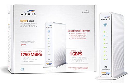 ARRIS SURFboard SVG2482AC DOCSIS 3.0 Cable Modem & AC1750 dual-band Wi-Fi Router with Voice, Certified for Xfinity Internet & Voice (white)