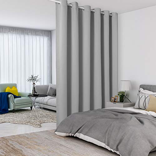 LORDTEX Silver Room Divider Curtains - Total Privacy Wall Room Divider Screens Sound Proof Wide Blackout Curtain for Living Room Bedroom Patio Sliding Door, 1 Panel, 8.3ft Wide x 7ft Tall