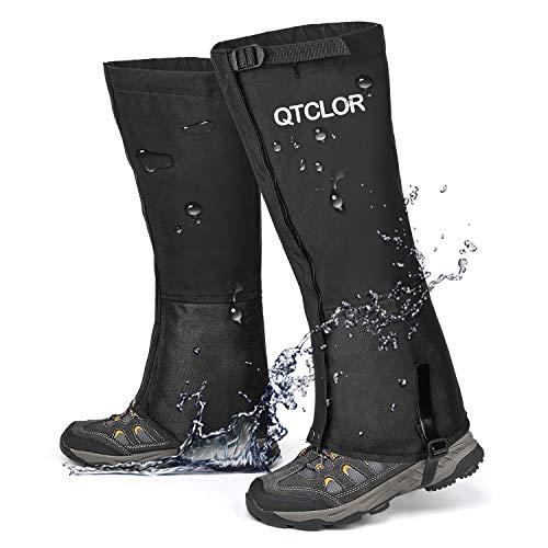 QTECLOR Leg Gaiters Waterproof Snow Boot Gaiters for Snowshoeing, Hiking, Hunting, Running, Motorcycle Anti-Tear Oxford Fabric, TPU Instep Belt Metal Shoelace Hook for Outdoor