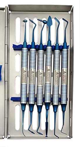Dental Composite Non Stick Filling Instruments Kit in Stainless Steel Cassette (6 PCS Blue Plasma Coated) by Wise Linkers