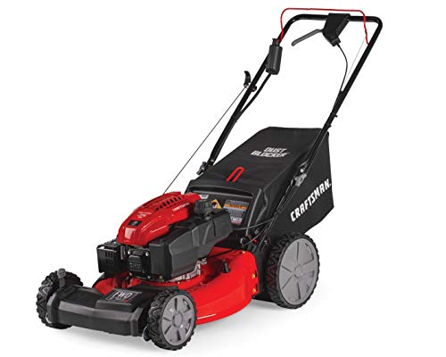 Craftsman M275 159cc 21-Inch 3-in-1 High-Wheeled Self-Propelled FWD Gas Powered Lawn Mower, with Bagger, Red