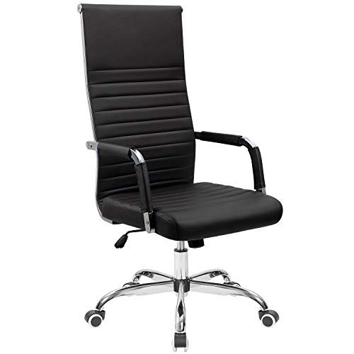 Tuoze Office Chair High-Back Leather Desk Chair Modern Executive Ribbed Chairs Height Adjustable Conference Task Chair with Arms (Black)