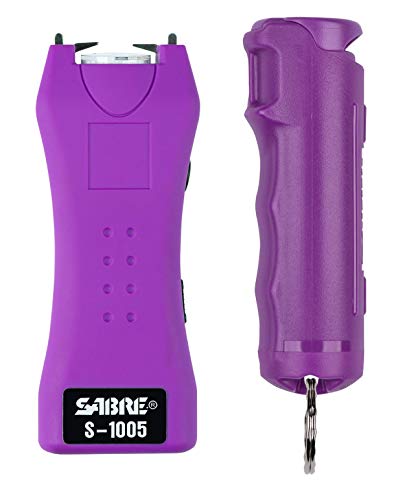 SABRE RED Pepper Spray & Stun Gun Flashlight Self-Defense Kit — Police Strength Flip Top Pepper Spray is Faster to Use Under Stress, Compact 1.6 µC Stun Gun w/ Holster & Rechargeable Built-in Battery