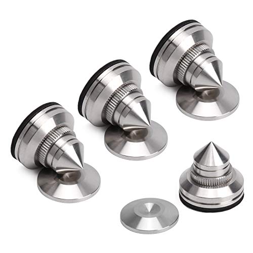 Facmogu 4 PCS Stainless Steel Speaker Spike Shockproof 28-32mm Adjustable Isolation Feet Stand Cone Pad for Turntable Amplifier CD DAC Recorder with 3M Adhesive