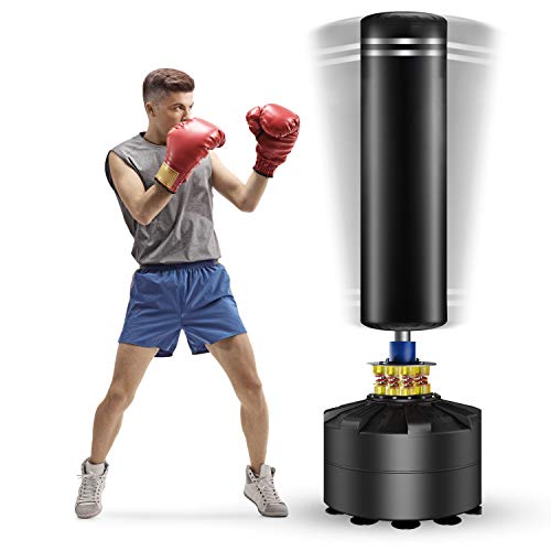 Twomaples Freestanding Punching Bag, 69'' Heavy Bag with Suction Cup Base 182 lb Stand Kickboxing Bags for Adult Youth - Heavy Punching Bag with Stand Kick Punch Bag (Black)