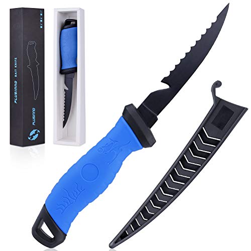 PLUSINNO Fishing Fillet Knife, Professional Bait Knives for Filleting Fish and Boning Meat, Razor Sharp 5Cr13 Stainless-Steel Blade, Comfortable Non-Slip Grip, ABS Protective Sheath (5' Bait Knife)