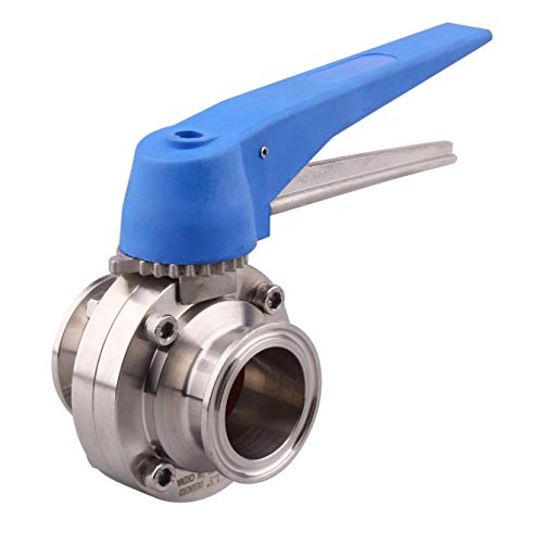 DERNORD Butterfly Valve with Blue Trigger Handle Stainless Steel 304 Tri Clamp Clover (1.5 inch Tri Clamp Butterfly Valve)