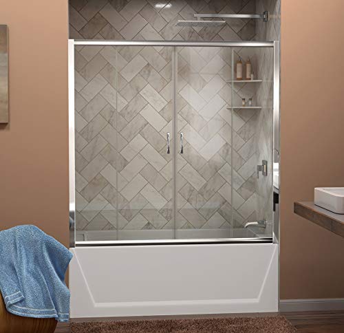 DreamLine Visions 56-60 in. W x 58 in. H Semi-Frameless Sliding Tub Door in Chrome, SHDR-1160586-01