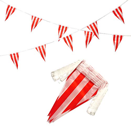 AuTop 250 Feet Red & White Striped Pennant Banner Flags String 150 PCS Indoor/Outdoor Triangle Bunting Flags,Party Decorations Supplies for Carnival Circus,Kids Birthday,Festival Celebration