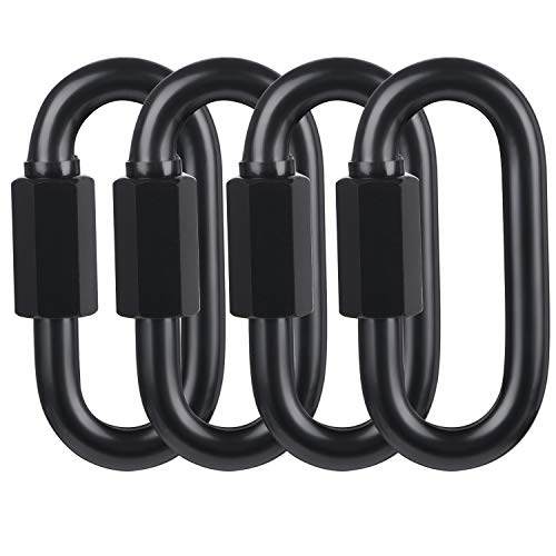 BEWISHOME D Shape Locking Carabiner,Black Quick Links,Durable Chain Links,Heavy Duty Chain Connector,Black HDK03H