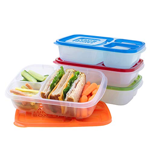 EasyLunchboxes - Bento Lunch Boxes - Reusable 3-Compartment Food Containers for School, Work, and Travel, Set of 4, Classic