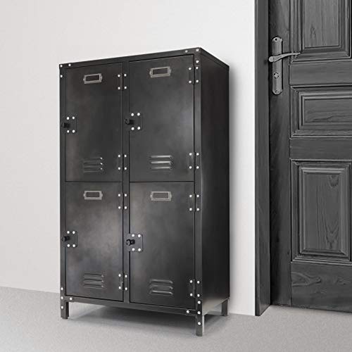 Allspace 4 Door Steel Storage Locker with Dark Weathered Finish, Vintage, Industrial, for Home, Office, School, Dorm, Teen, Crafts, Shop, Vented, Lockable, Stackable, Durable - 240003