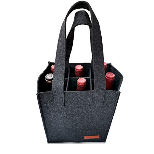 6 Bottle Wine Carrier Tote Reusable Grocery Bags for Travel, Camping and Picnic, Perfect Wine Lover Gift
