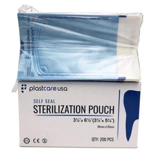 200 3.5 X 5.25 Self Sterilization Pouches for Dental Offices, Autoclave Sterilizer Bags Pouch for Dentist Tools, for Cleaning Tools, 200 Pouches Per Box, 1 Box of Paper Blue Film…