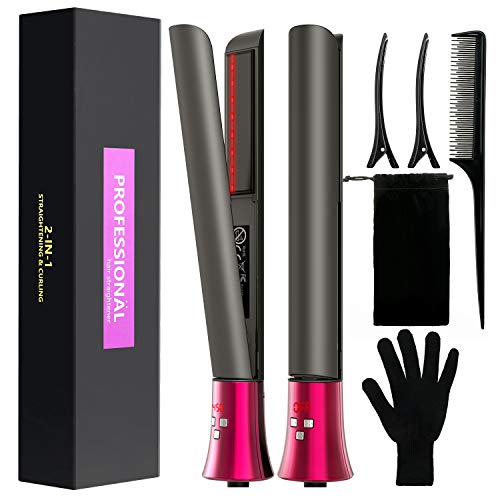 Flat Iron for Hair,GOOLEEN Professional Infrared Hair Straightener and Curler 2 in 1,1 Inch 3D Floating Titanium Plates Tourmaline Ceramic Hair Straightener with Dual Voltage LED Display 180-450℉