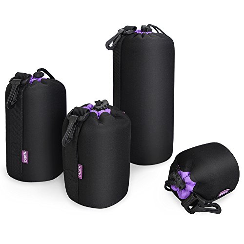 CADeN Lens Pouch Set 4 Pack Replacement Compatible for Canon, Nikon, Sony, Pentax, Olympus (Small, Medium, Large, X Large) Camera Lens Case Bag Thick Protective Neoprene Pouch Soft Plush for DSLR Lens