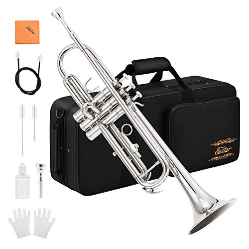 Eastar ETR-380N Trumpet Standard Bb Nickel Trumpet Set for Student Beginner with Hard Case Gloves 7C Mouthpiece Valve Oil and Trumpet Cleaning Kit