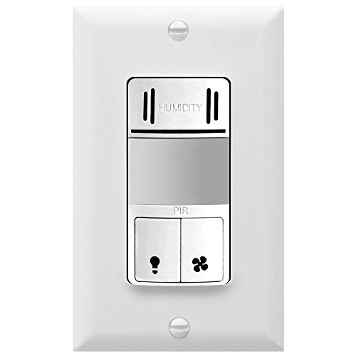 TOPGREENER Dual Tech Humidity Sensor Switch, Infrared PIR Motion & Air Moisture Detection, Bathroom Fan & Light Control, Adjustable Timing, NEUTRAL WIRE REQUIRED, UL Listed, TDHOS5, White