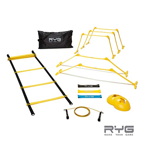 Raise Your Game RYG Speed Agility Training Set- Ladder, Cones, Hurdles, Explosiveness, Resistance, Exercise Equipment, Soccer, Football, Track Field, Basketball, Footwork, Workout Drills, Sport Train