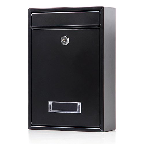 Locking Mailboxes Wall Mounted Vertical – Jssmst Key Lock Drop Mail Box Medium Capacity Galvanized Steel Cover Rust-Proof Metal Post Box, 12.6 x 8.5 x 3.4 Inch, Black, SM-0601L