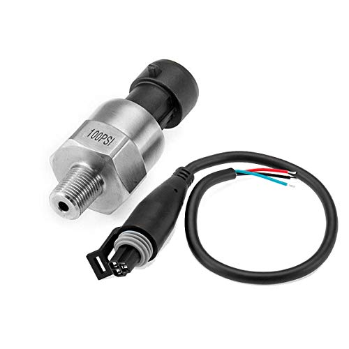 100 PSI Pressure Transducer Sender Sensor with Connector - 1/8 inch 27 NPT Thread Stainless Steel Pressure Sensor for Oil, Fuel, Air, Water