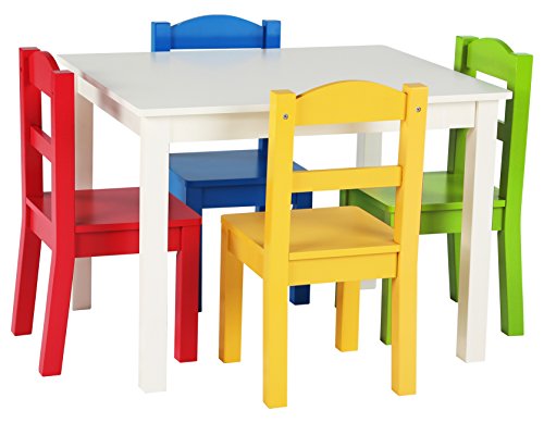 Humble Crew White/Primary Kids Wood Table & 4 Chair Set