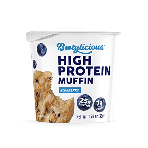 Bootylicious | High-Protein Muffin | 25g Protein, 7g Net Carbs, Gluten Free, 1.76oz Cup, 12-Pack (Blueberry)