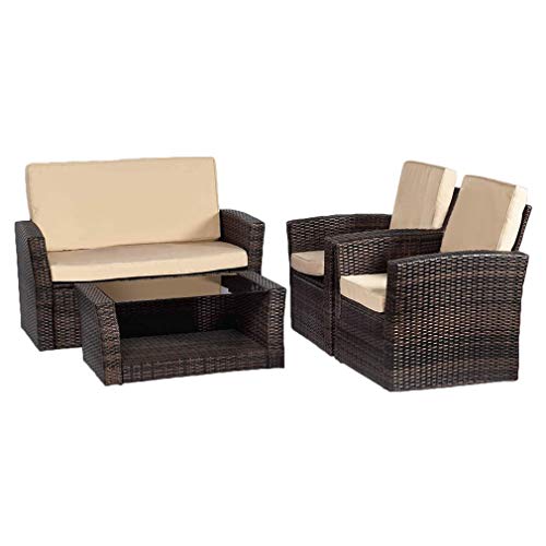 4 Pieces Outdoor Patio Furniture Sets Sectional Sofa Rattan Chair Backyard Porch Poolside Balcony Garden Furniture with Coffee Table, Brown