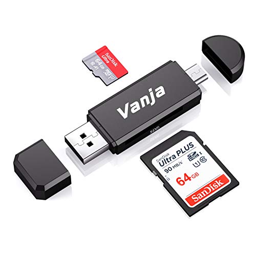 Vanja Micro USB OTG Adapter and USB 2.0 Portable Memory Card Reader for SDXC, SDHC, SD, MMC, RS-MMC, Micro SDXC, Micro SD, Micro SDHC Card and UHS-I Card