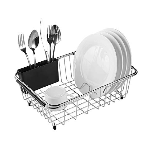 Adjustable Over Sink Dish Rack Stainless Steel Dish Drying Rack On Counter or In Sink, Rustproof