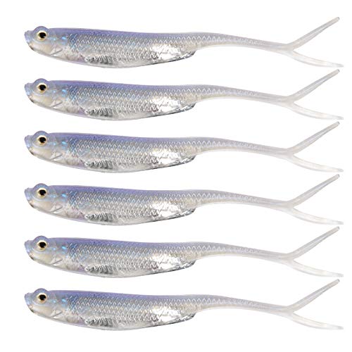 Dr.Fish Lot 6 Soft Plastic Swimbait Fluke Tail Soft Lure Shad Wiggle Fishing Lure Bass Perch 3in Blue