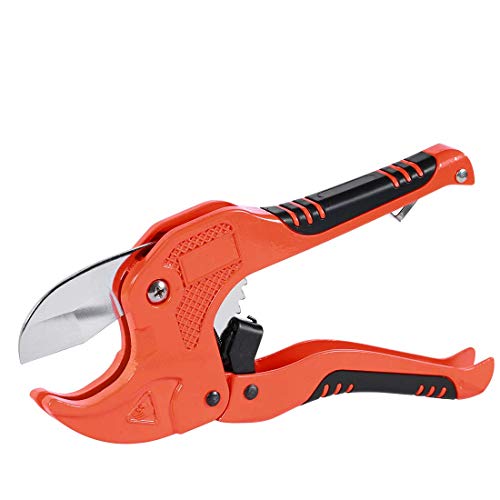 Zantle Ratchet-type Tube and Pipe Cutter for Cutting O.D. PEX, PVC, and PPR Plastic Hoses and Plumbing Pipes up to 1-5/8' inches, Ideal for Home Working and Plumbers (orange)