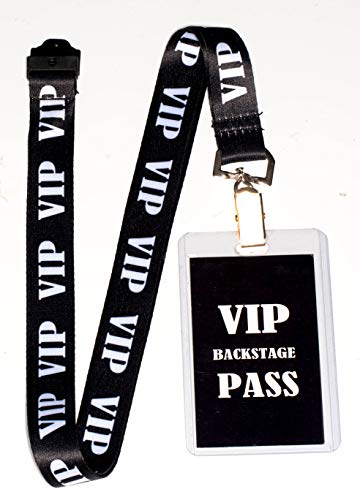 RockNerdy - VIP Lanyard w/Safety Breakaway, Plastic Card Holder and Card Pass - ID Holder for Backstage Concert Event Party Birthday Gaming Ticket - ID Badge Holder for Men Women (Black 10 Lanyards)