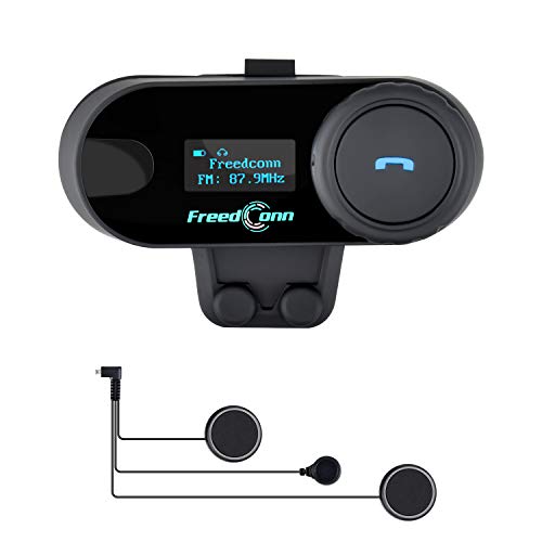 FreedConn TCOM-SC Motorcycle Communication Systems Helmet Bluetooth Headset Intercom with Soft Mic Cord (LCD Screen/FM Radio/Handsfree/800M/ 2-3Riders)