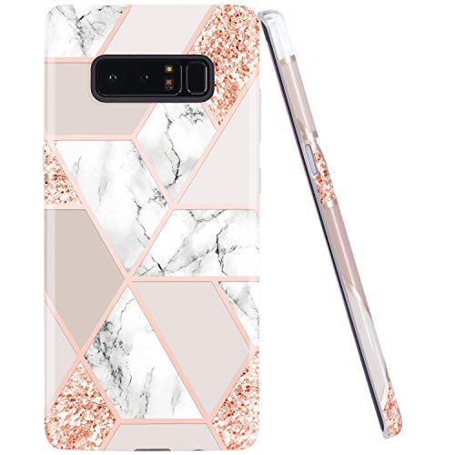 JIAXIUFEN Sparkle Glitter Shiny Rose Gold Metallic Marble Design Clear Bumper TPU Soft Rubber Silicone Cover Phone Case for Samsung Galaxy Note 8